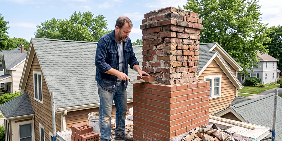 Old and Crumbling Brick Chimney Rebuild La Habra