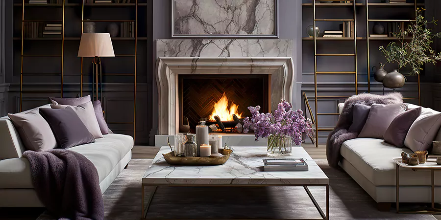 Modern Tile and Stone Fireplace Design La Habra